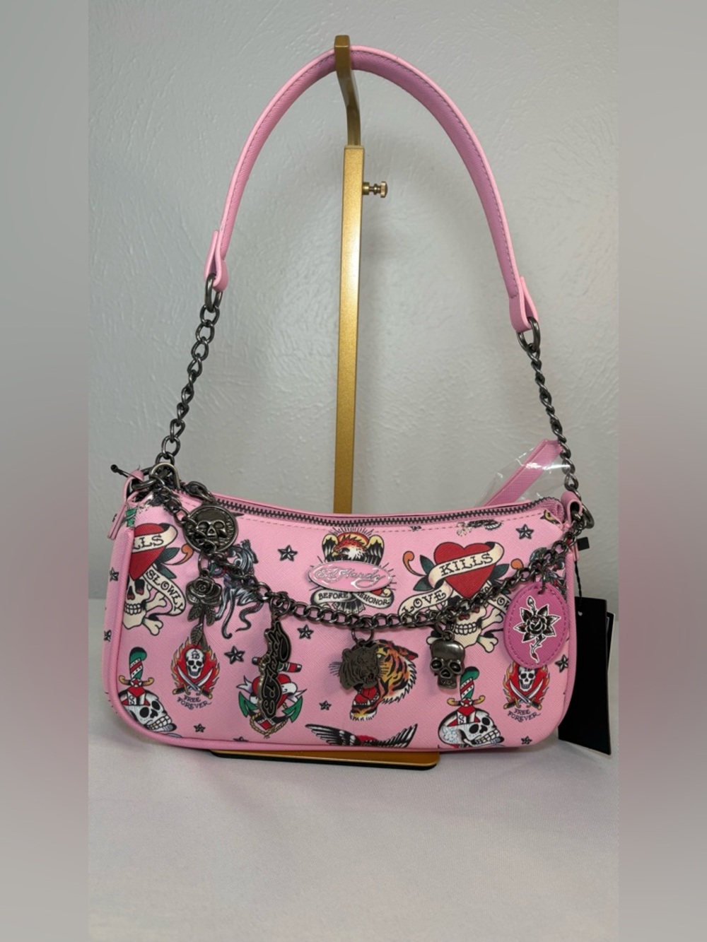 Ed Hardy Pink Tattoo Charm Shoulder Bag